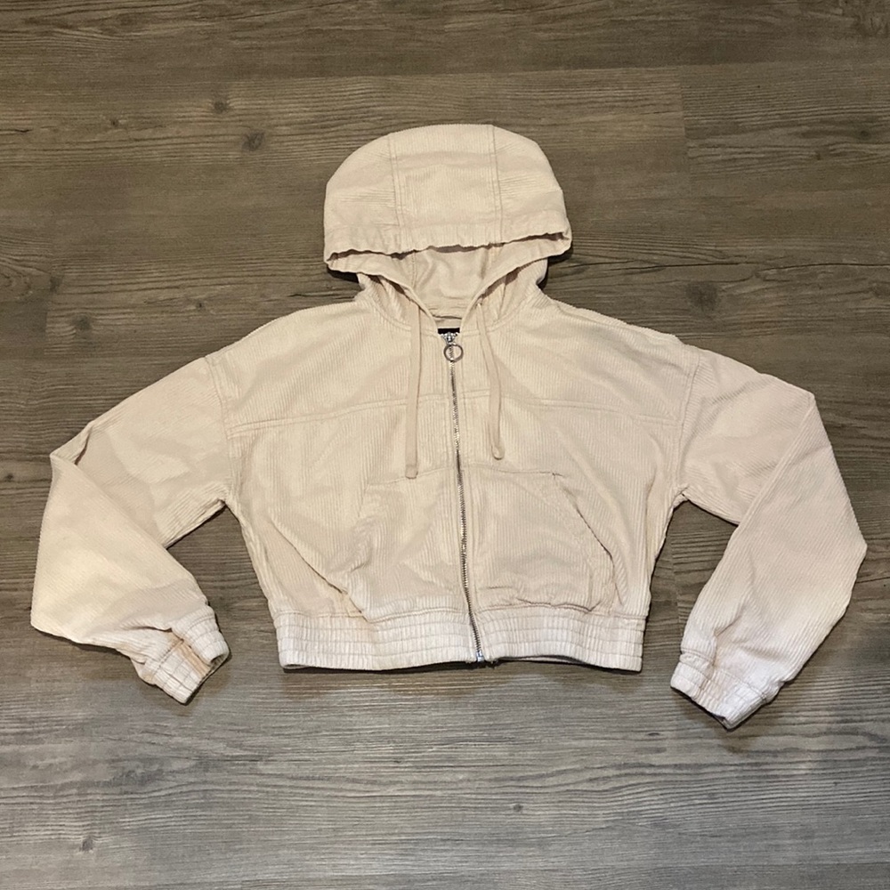 Corduroy cropped zipper hoodie